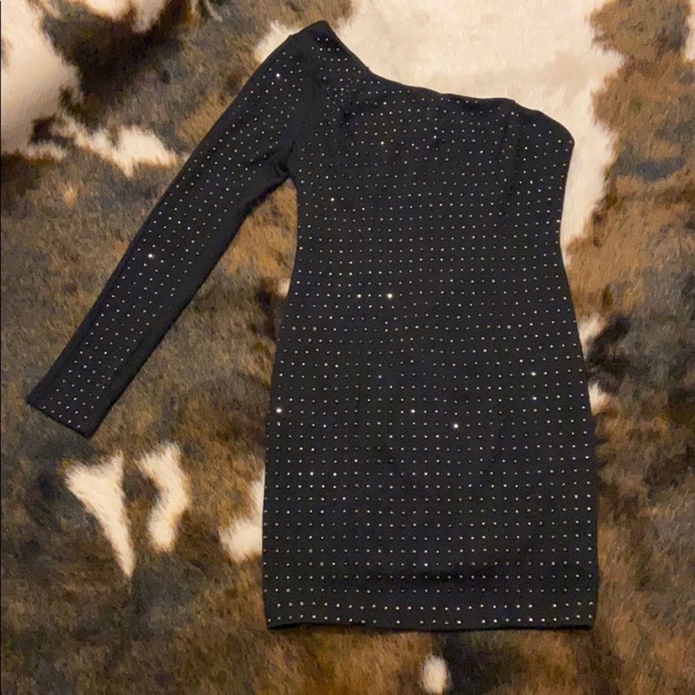 Studded one shoulder mini dress